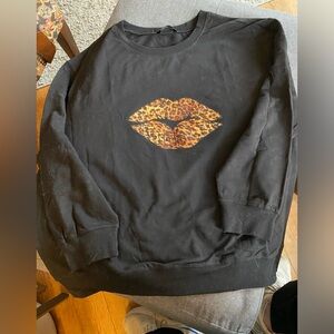 Black Sweater with Leopard Print Lips